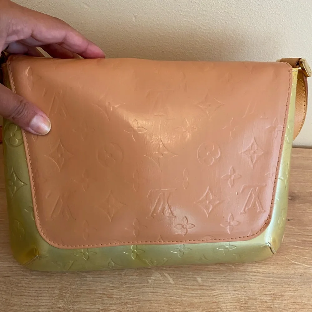 Louis Vuitton Pink and Olive Green Embossed Monogram Shoulder Bag
